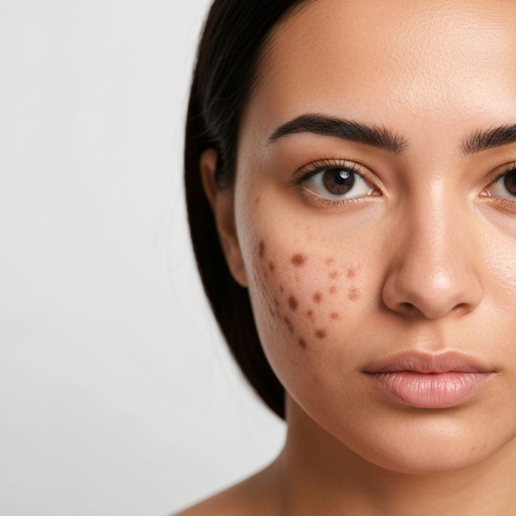 Client skin before Bye Bye Dark Spots treatment showing dark spots and uneven tone